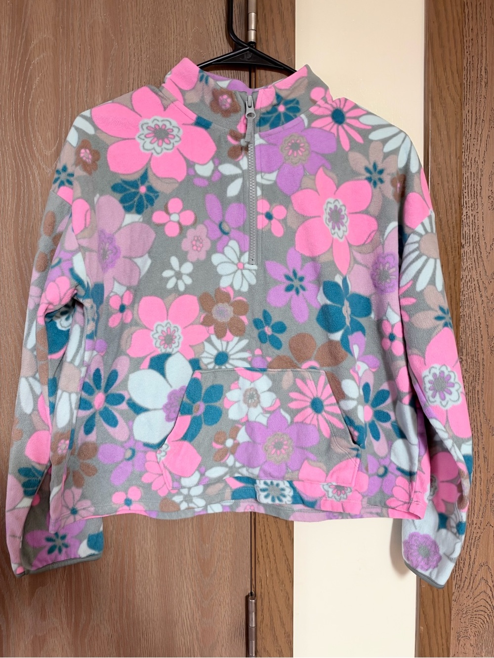 Athletic Works Pink Multi Floral Half-Zip Fleece Pullover